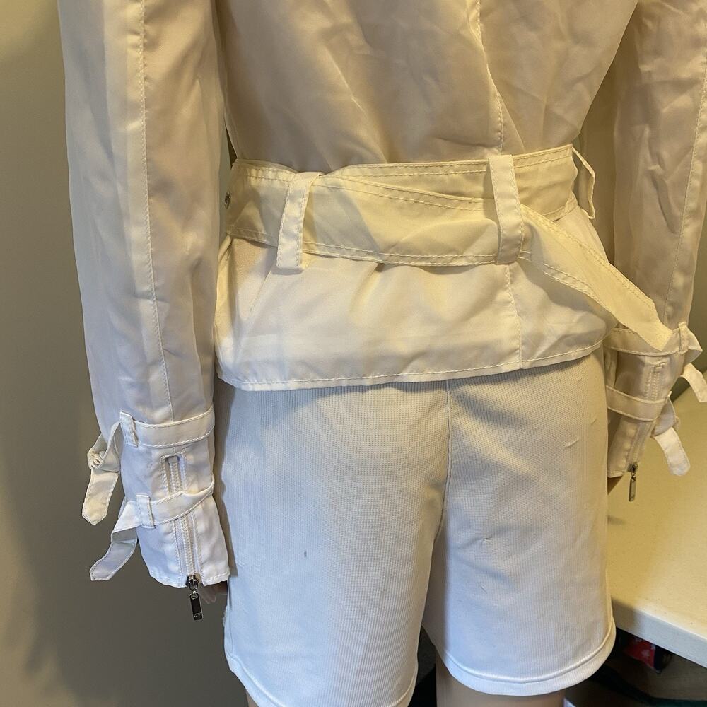 Apart Biker Parachute Jacket Windbreaker Ivory Tie-Belt Woman's Size 2 Full Zip - Picture 11 of 11